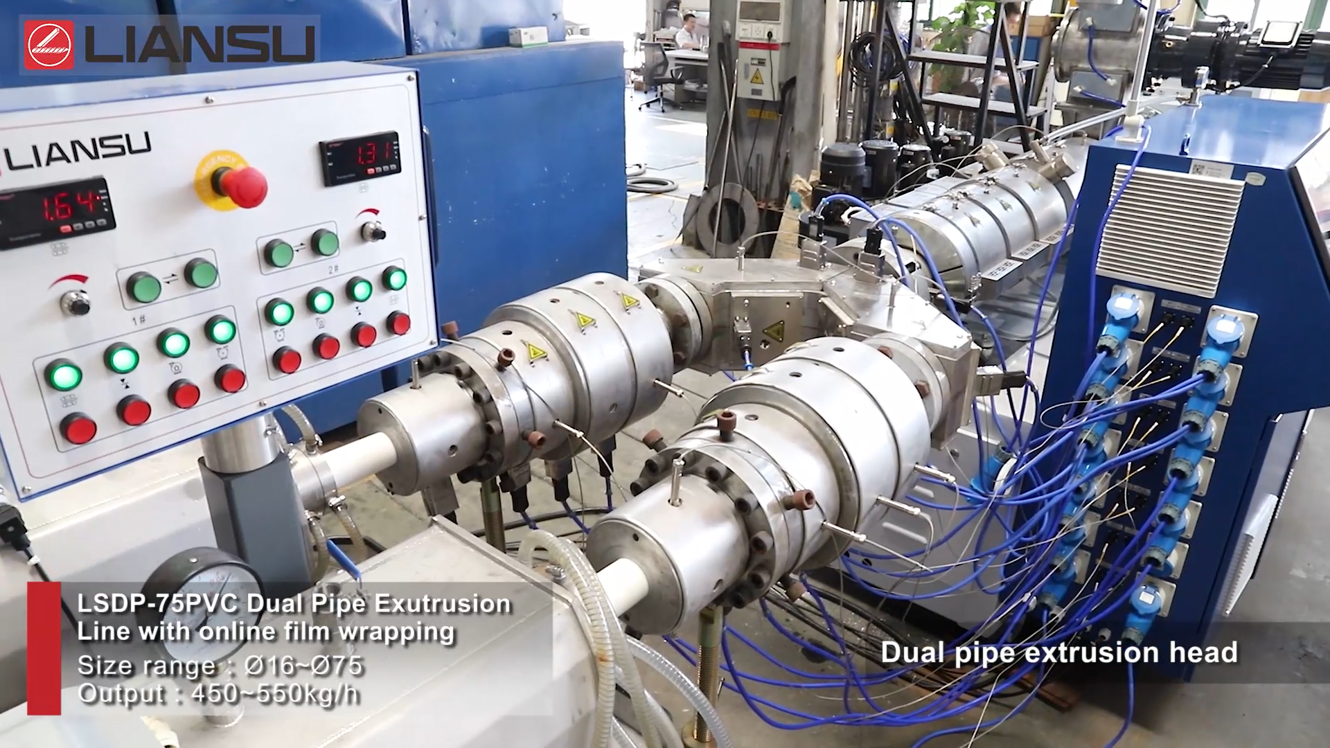 LSDP-75PVC Dual Pipe Exutrusion Line with online film wrapping